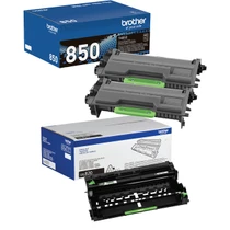 Brother Genuine TN850 Black Toner Cartridge and DR820 Drum OEM Bundle - 2 Toners + 1 Drum (8,000 Pages Each Toner, 30,000-Page Drum)