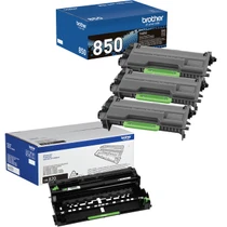 Brother Genuine TN850 Black Toner Cartridge and DR820 Drum OEM Bundle - 3 Toners + 1 Drum (8,000 Pages Each Toner, 30,000-Page Drum)