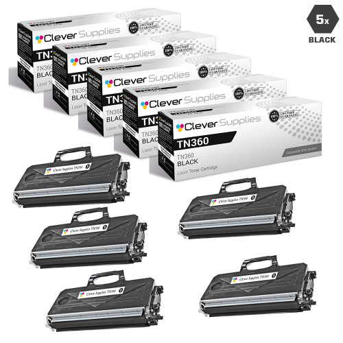 Compatible Brother TN360 Premium Quality Laser Toner Cartridge High Yield Black 5 Pack