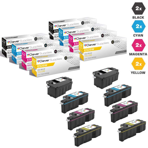 Compatible Dell Laser Toner Cartridges 2 X BCMY - 8 Color Set (593-BBJX/ 593-BBJU/ 593-BBJV/ 593-BBJW)