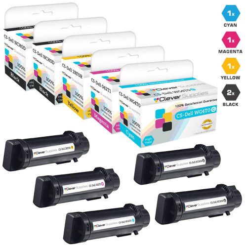 Compatible Dell Laser Toner Cartridges 2 Black and CMY - 5 Color Set (NCH0D/ WG4T0/ 042T1/ 2RF0R)