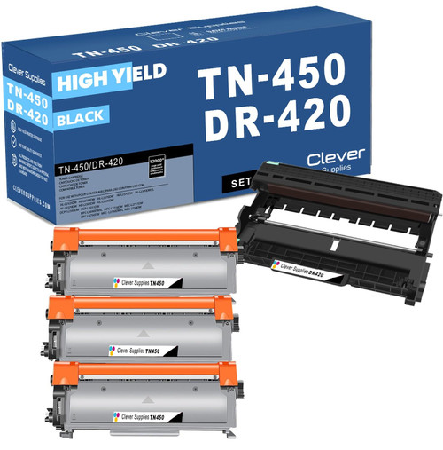 Compatible Brother DR420-TN420  / TN450 Black Drum and 3 Toner Set