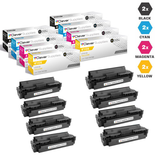CS Compatible Replacement for HP 410X Laser Toner Cartridges High Yield 2 X BCMY - 8 Color Set (CF410X/ CF411X/ CF413X/ CF412X)