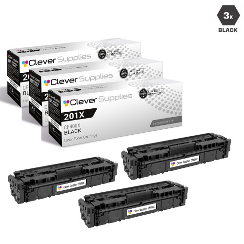 CS Compatible Replacement for HP CF400X (HP-201X) Laser Toner Cartridge High Yield Black 3 Pack