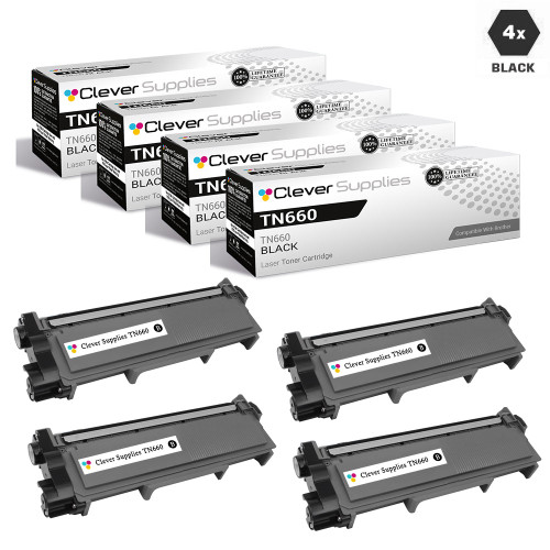 Compatible Brother TN660 Toner Cartridge High Yield Black 4 Pack