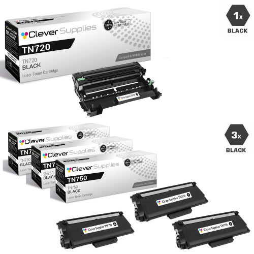 Compatible Brother TN750-DR720 3 Pack High Yield Laser Toner and 1 Drum Unit Cartridge Set
