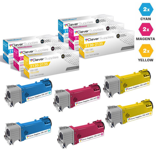 Compatible Dell 2130 Toner Cartridges 6 Color Set (330-1437, 330-1433, 330-1438)