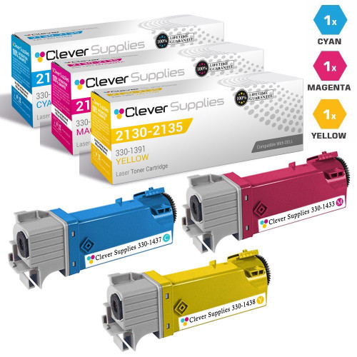Compatible Dell 2130 Toner Cartridges 3 Color Set (330-1437, 330-1433, 330-1438)