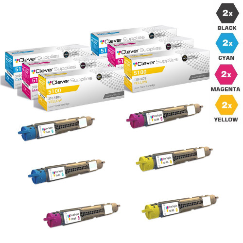 Compatible Dell 5100 Toner Cartridges 6 Color Set (310-5810, 310-5809, 310-5808)