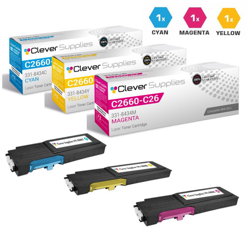 Compatible Dell C2660DN Toner Cartridges 3 Color Set (593-BBBT, 593-BBBS, 593-BBBR)