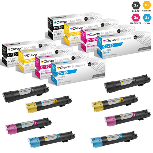 Compatible Dell C5765DN Toner Cartridges 8 Color Set (332-2115, 332-2118, 332-2117, 332-2116)