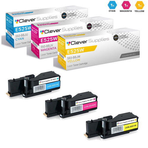 Compatible Dell E525W Toner Cartridges 3 Color Set (593-BBJU, 593-BBJV, 593-BBJW)