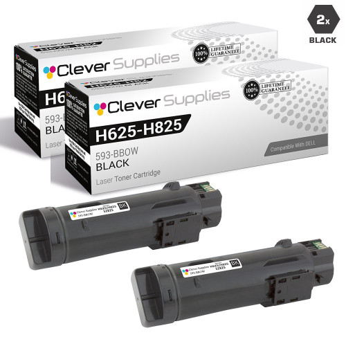 Compatible Dell H625-H825 Toner Cartridges Black 2 Pack (593-BBOW)