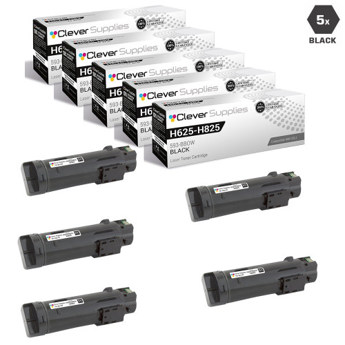 Compatible Dell H625-H825 Toner Cartridges Black 5 Pack (593-BBOW)