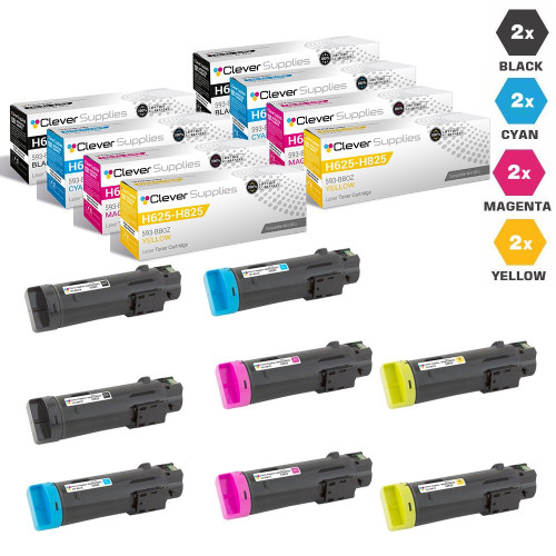 Compatible Dell H625-H825 Toner Cartridges 8 Color Set (593-BBOW, 593-BBOX, 593-BBOY, 593-BBOZ)