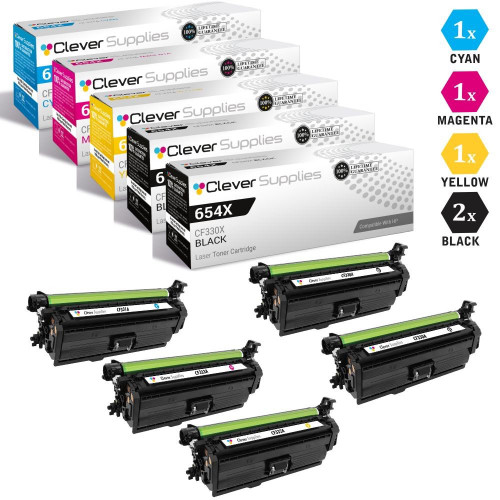 CS Compatible Replacement for HP 654X/654A Toner Cartridges 5 Color Set (CF330X, CF331A, CF333A, CF332A)