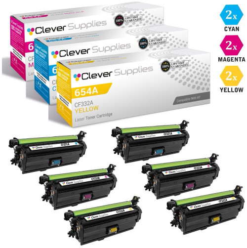 CS Compatible Replacement for HP 654A Toner Cartridges 6 Color Set (CF331A, CF333A, CF332A)