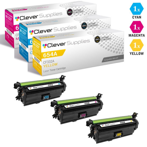CS Compatible Replacement for HP 654A Toner Cartridges 3 Color Set (CF331A, CF333A, CF332A)