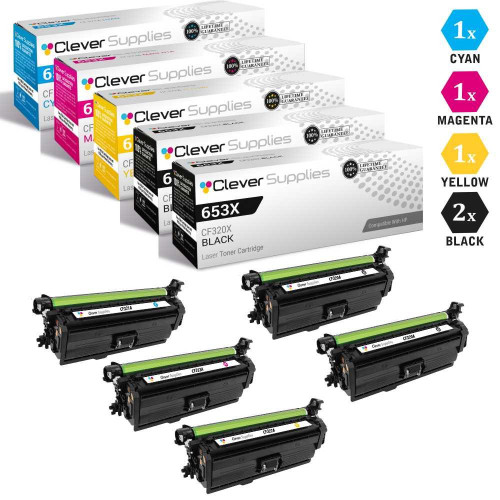 CS Compatible Replacement for HP 653X/653A Toner Cartridges 5 Color Set (CF320X, CF321A, CF323A, CF322A)