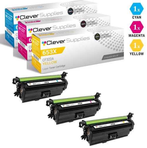 CS Compatible Replacement for HP 653A Toner Cartridges 3 Color Set (CF321A, CF323A, CF322A)