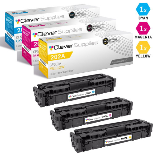 CS Compatible Replacement for HP 202A Toner Cartridges 3 Color Set (CF501A, CF503A, CF502A)