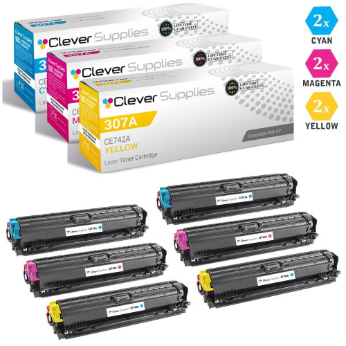 CS Compatible Replacement for HP 307A Toner Cartridges 6 Color Set (CE741A, CE743A, CE742A)