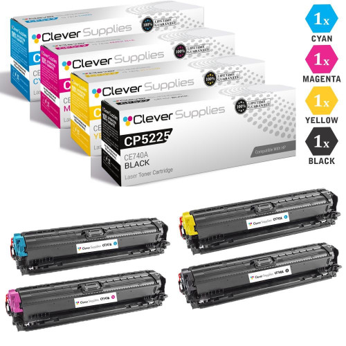 CS Compatible Replacement for HP CP5225dn Toner Cartridges 4 Color Set (CE740A, CE741A, CE743A, CE742A)