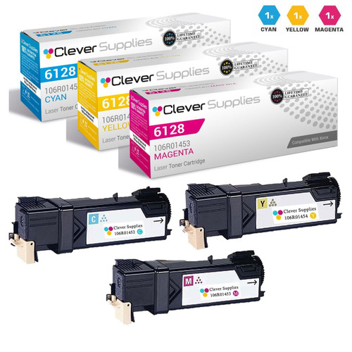 Compatible Xerox 6128 Toner Cartridges 3 Color Set (106R01452, 106R01453, 106R01454)