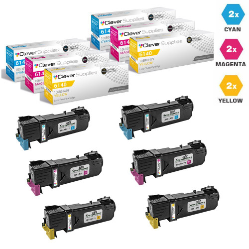 Compatible Xerox 6140 Toner Cartridges 6 Color Set (106R01477, 106R01478, 106R01479)