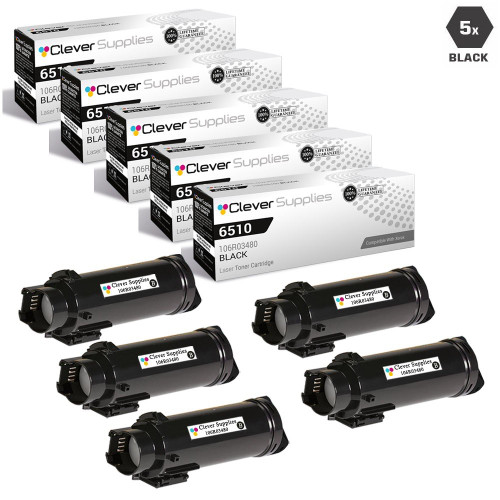 Compatible Xerox 6510 Toner Cartridges Black 5 Pack (106R03480)