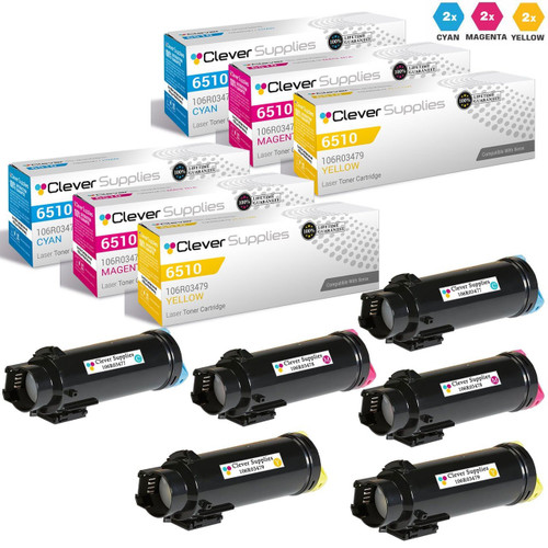 Compatible Xerox 6510 Toner Cartridges 6 Color Set (106R03690, 106R03691, 106R03692)