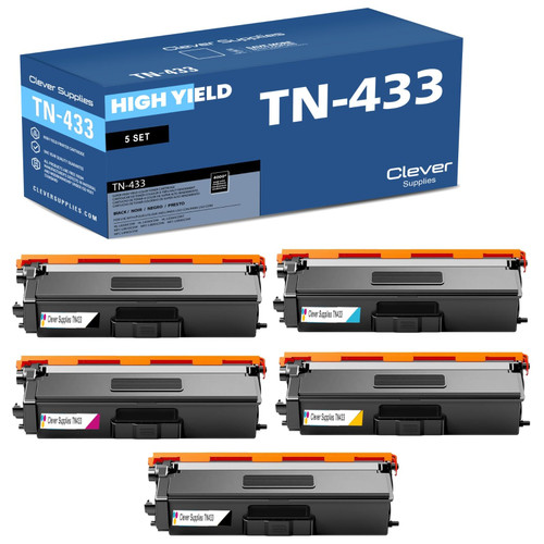 Compatible Brother TN433 Toner Cartridge 5 Color Set (TN433BK, TN433C, TN433M, TN433Y)