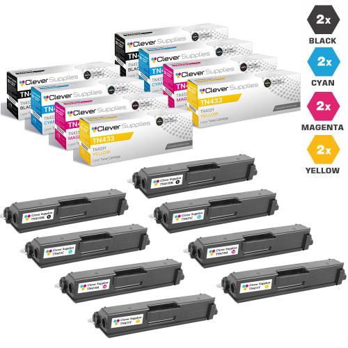Compatible Brother TN433 Toner Cartridge 8 Color Set (TN433BK, TN433C, TN433M, TN433Y)