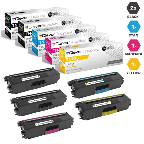 Compatible Brother TN436 Toner Cartridge 5 Color set (TN436BK, TN436C, TN436M, TN436Y)