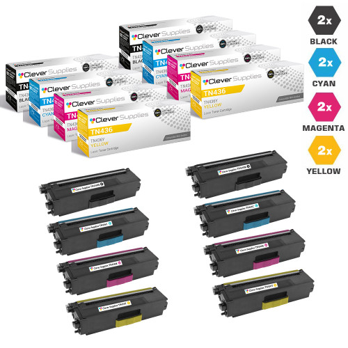 Compatible Brother TN436 Toner Cartridge 8 Color set (TN436BK, TN436C, TN436M, TN436Y)