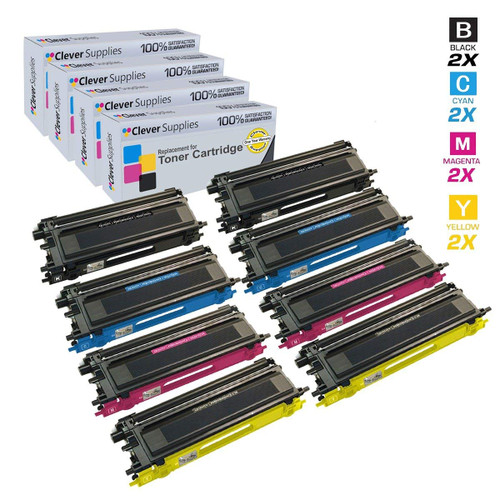 Compatible Brother TN110 Toner Cartridge 8 Color Set (TN110BK, TN110C, TN110M, TN110Y)