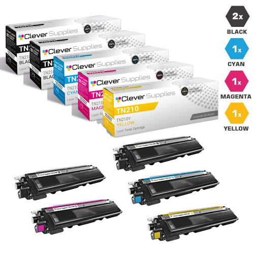Compatible Brother TN210 Toner Cartridge 5 Color Set (TN210BK, TN210C, TN210M, TN210Y)