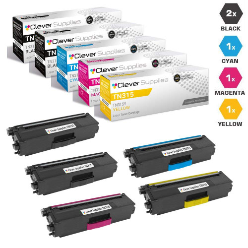 Compatible Brother TN315 Toner Cartridge 5 Color Set (TN315BK, TN315C, TN315M, TN315Y)
