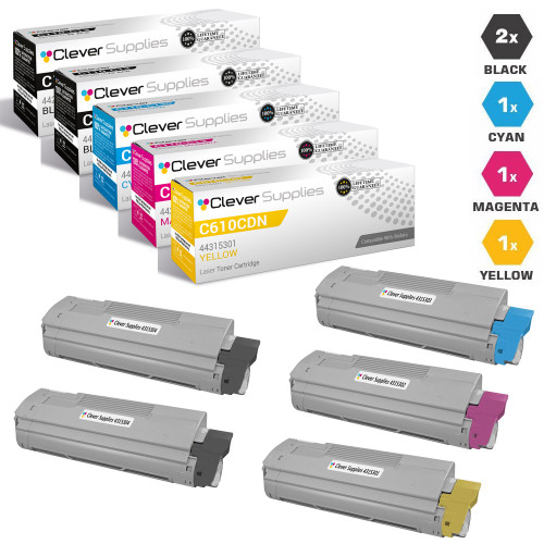 Compatible Okidata C610cdn Toner Cartridge 5 Color Set (44315304, 44315303, 44315302, 44315301)