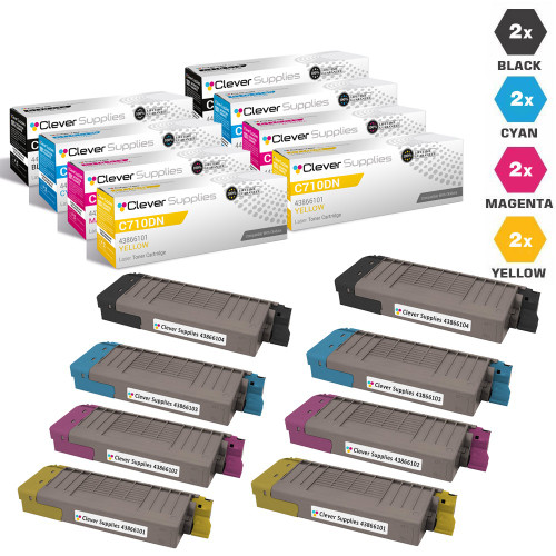 Compatible Okidata C710dn Toner Cartridge 8 Color Set (43866104, 43866103, 43866102, 43866101)