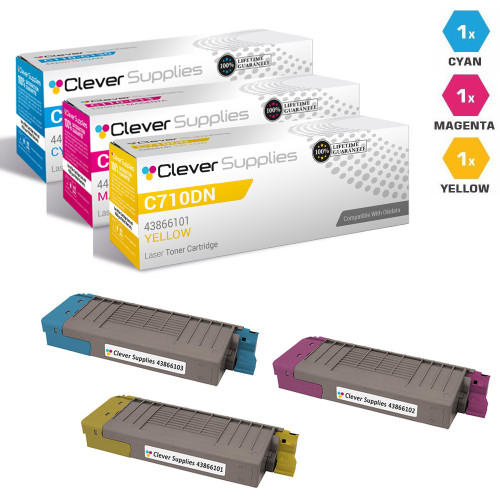 Compatible Okidata C710dn Toner Cartridge 3 Color Set (43866103, 43866102, 43866101)