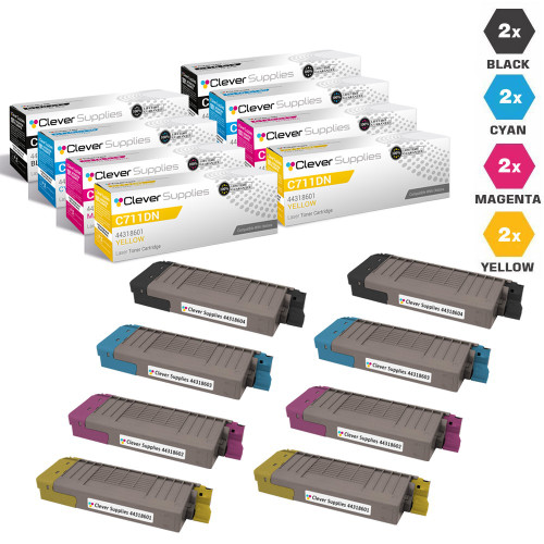 Compatible Okidata C711dn Toner Cartridge 8 Color Set (44318604, 44318603, 44318602, 44318601)