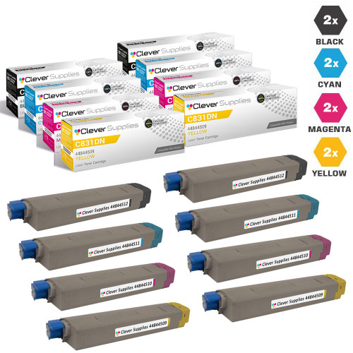 Compatible Okidata C831dn Toner Cartridge 8 Color Set (44844512, 44844511, 44844510, 44844509)