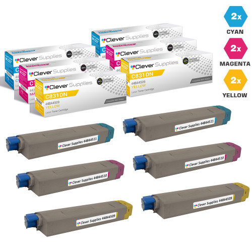 Compatible Okidata C831dn Toner Cartridge 6 Color Set (44844511, 44844510, 44844509)