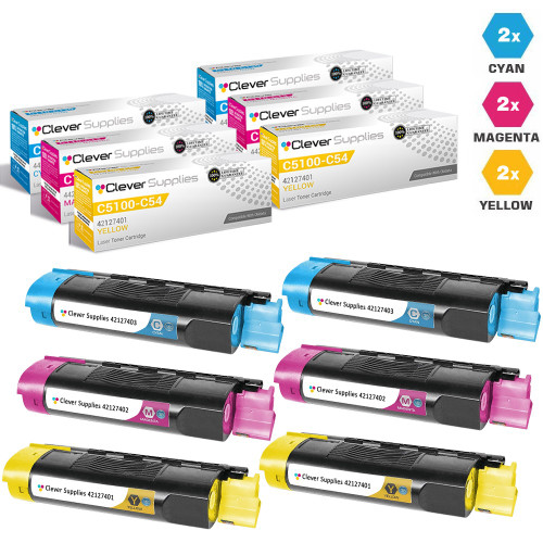 Compatible Okidata C5100n Toner Cartridge 6 Color Set (42127403, 42127402, 42127401)