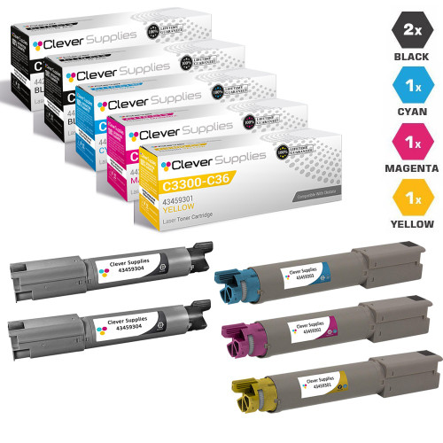 Compatible Okidata C3300 Toner Cartridge 5 Color Set (43459304, 43459303, 43459302, 43459301)