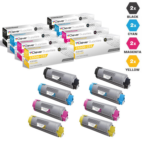 Compatible Okidata C5500 Toner Cartridge 8 Color Set (43324404, 43324403, 43324402, 43324401)