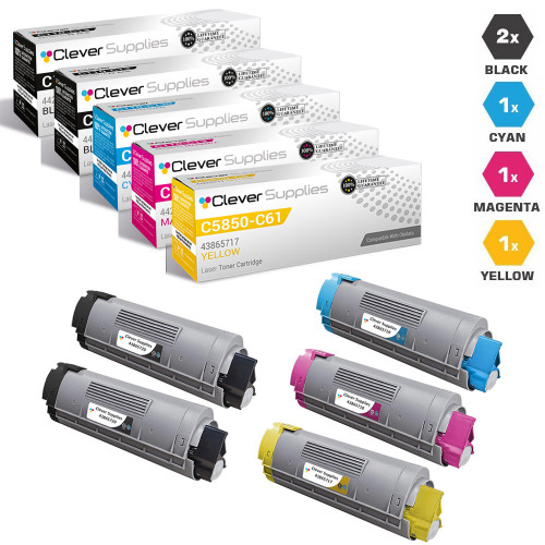 Compatible Okidata C5850 Toner Cartridge 5 Color Set (43865720, 43865719, 43865718, 43865717)