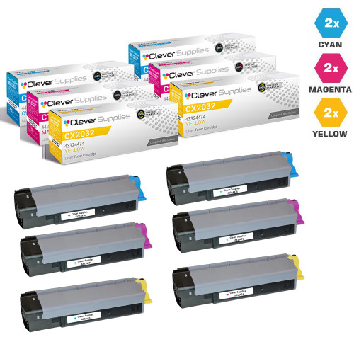 Compatible Okidata CX2032 Toner Cartridge 6 Color Set (43324476, 43324475, 43324474)