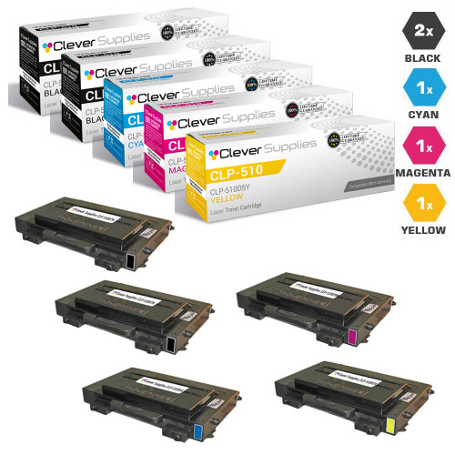 Compatible Samsung CLP-510 Toner Cartridge 5 Color Set (CLP-510D7K, CLP-510D5C, CLP-510D5M)